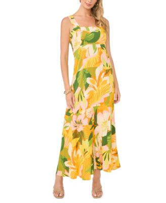 Vince Camuto Women's Floral Square-Neck Smocked-Back Sleeveless Maxi Dress