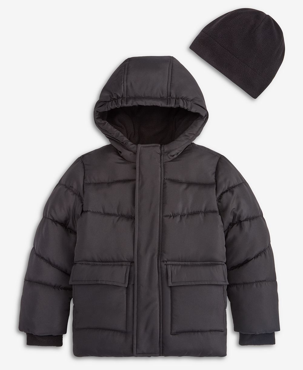 Детская куртка S Rothschild & CO Boys' 2T-5T Solid Quilted Puffer Coat and Fleece Hat