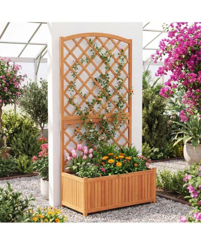 SUGIFT Wooden Raised Garden Bed with Trellis 63 Inch Tall Garden Planter