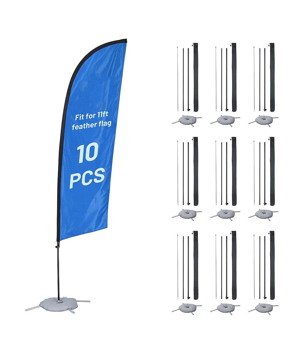 Instahibit 10 Pack 11 Feet Feather Flag Pole Kit with Cross Base Stand and Weight Bag