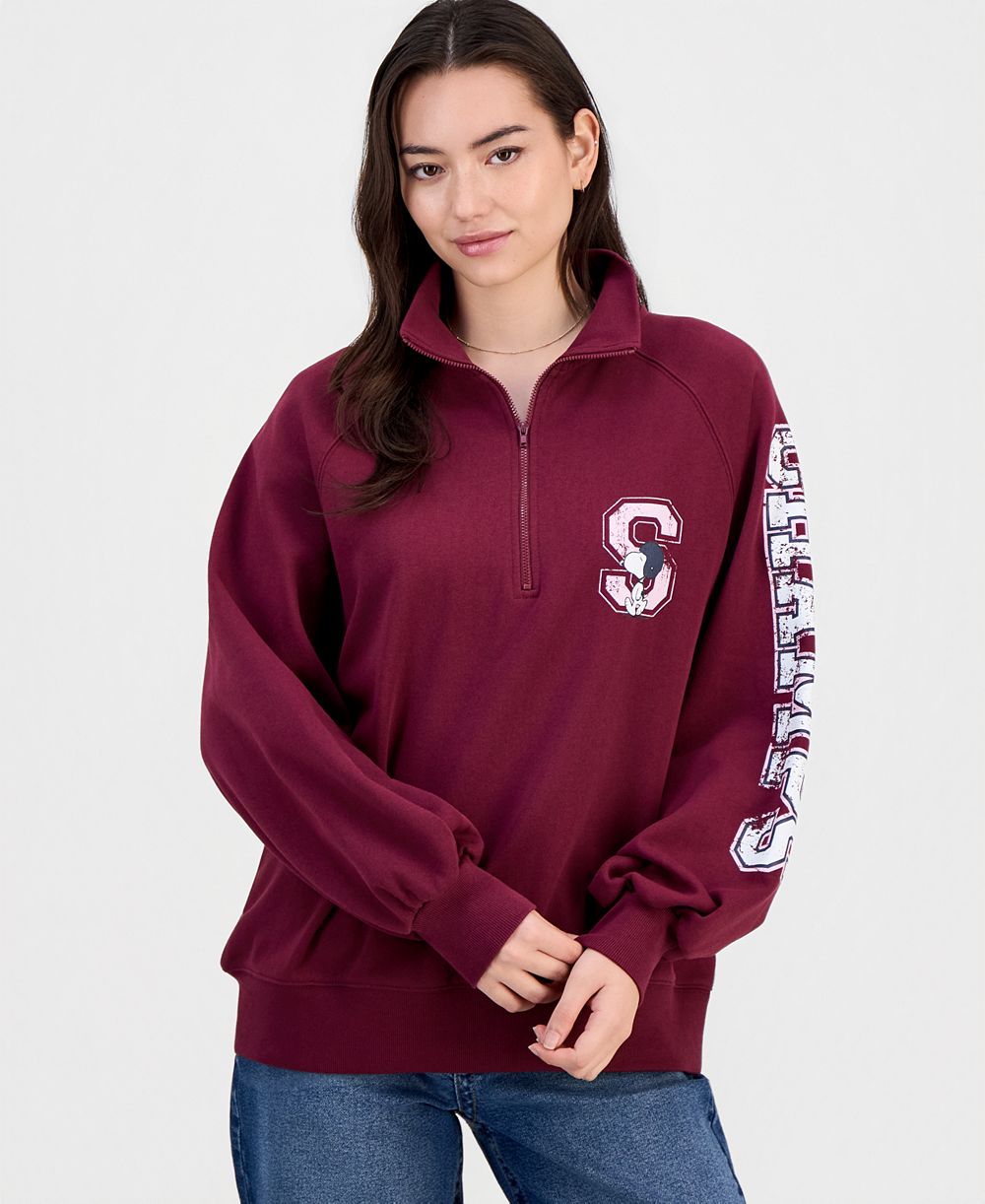 Peanuts Juniors' Snoopy Quarter-Zip Fleece Sweatshirt