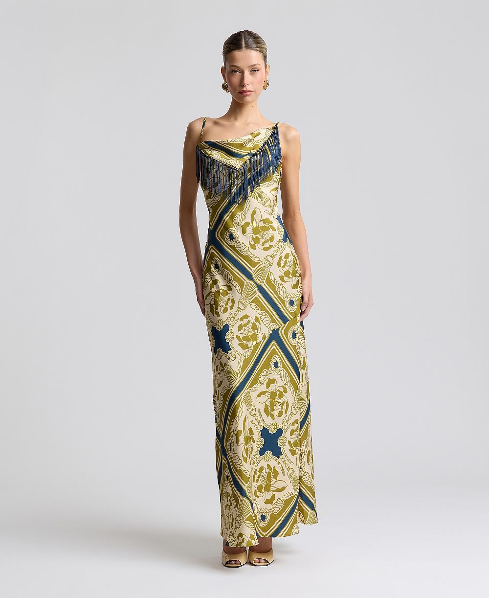 Avec Les Filles Women's Cowl Neck Scarf Print Maxi Dress
