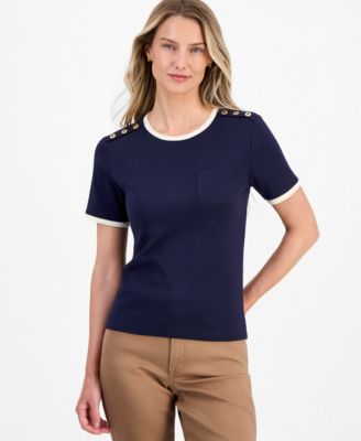 Женская футболка Nautica Cotton Button-Shoulder Ringer