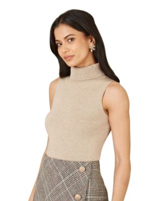 Yumi Women's Knitted Roll Neck Sleeveless Jumper