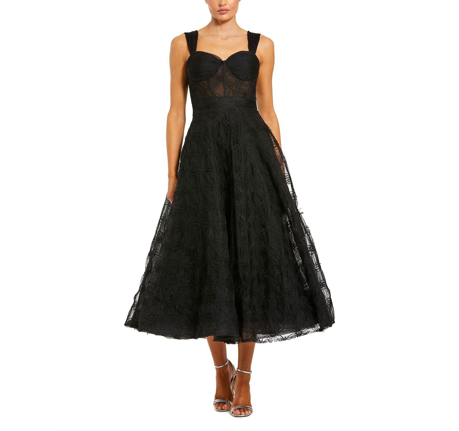 Женское платье Mac Duggal Sleeveless A Line Bustier Floral Tulle Midi