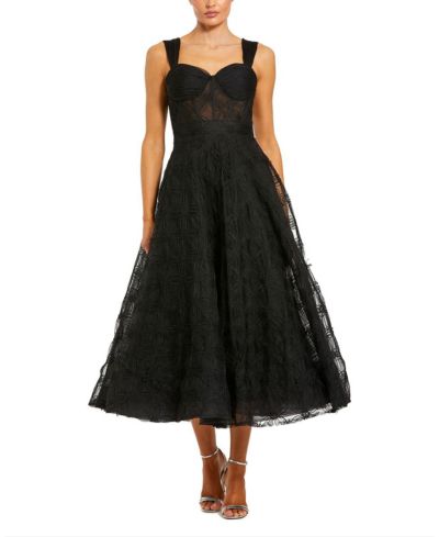 Mac Duggal Women's Sleeveless A Line Bustier Floral Tulle Midi Dress