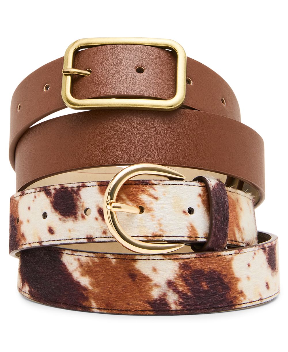 Steve Madden Glossy Rectangular 2-Pack Buckle Belt Set