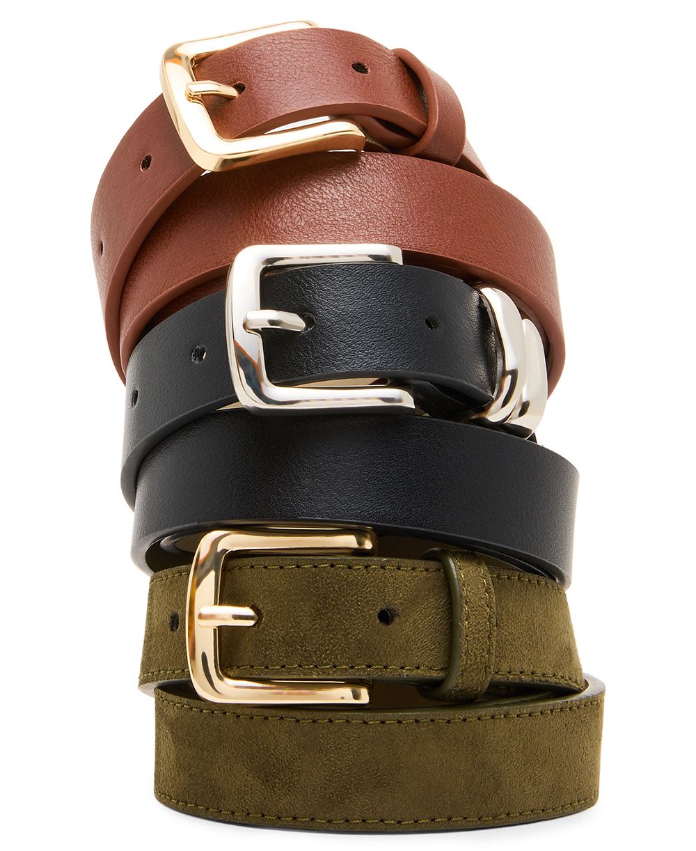 Steve Madden Textured 3-Pack Buckle Belt Set