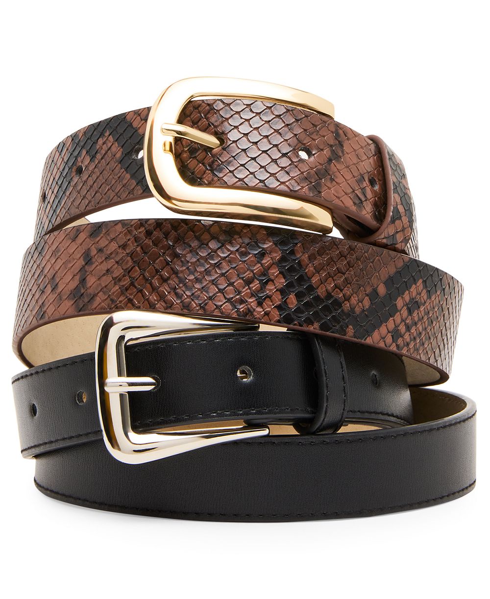 Steve Madden Western and Elongated 2-Pack Buckle Belt Set