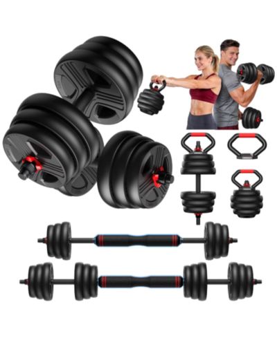 FED FITNESS Adjustable 5 in 1 Free Weights Set, Dumbbell Set, Convertible to Barbell, Kettlebell, Push Up Stand
