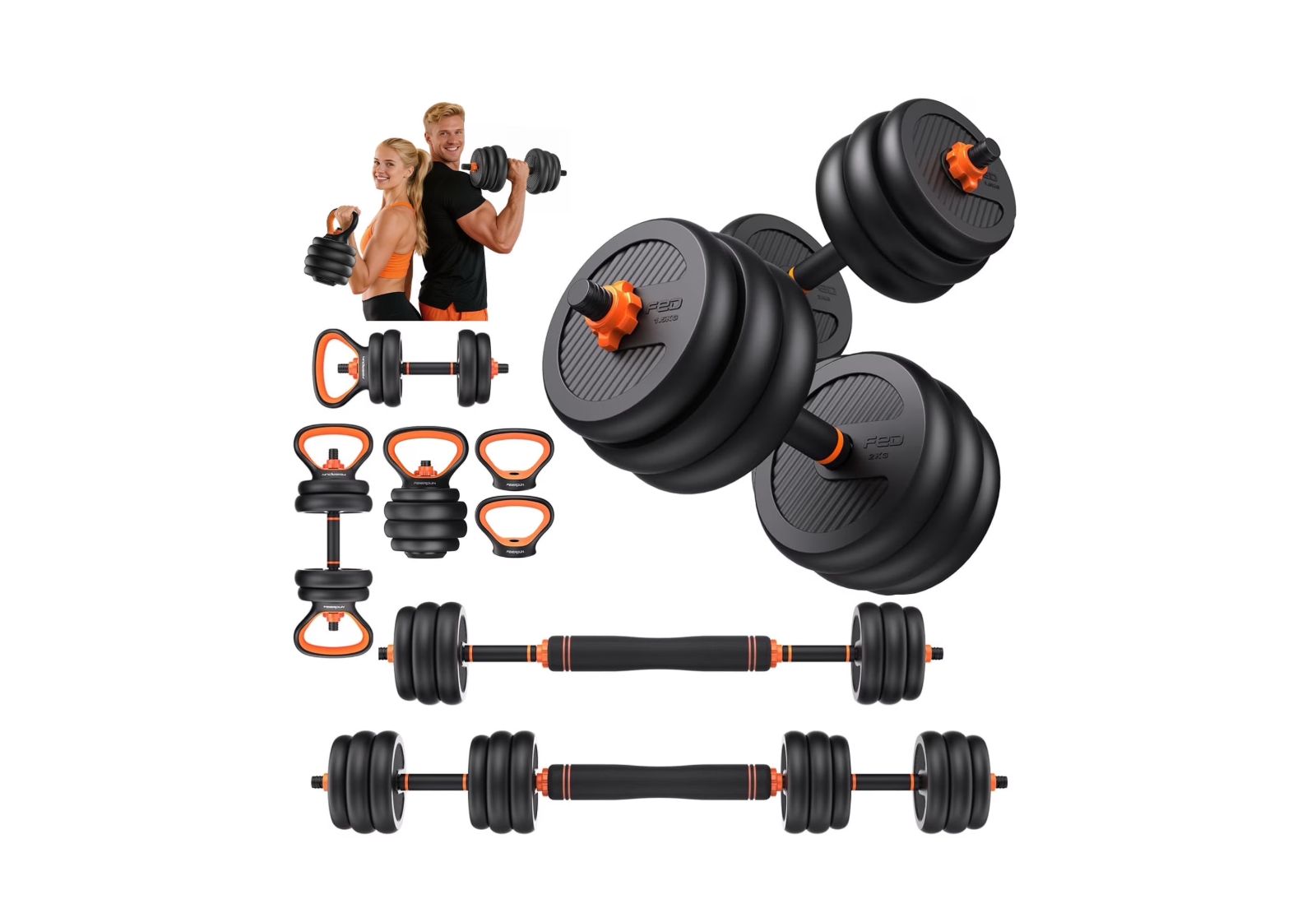 FED FITNESS Adjustable Dumbbells, Weight Set with Connector, 5 in 1 Dumbbells Set (Barbell, Kettlebells, Push up Stand, Weight Plate)