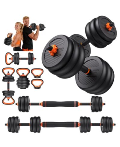 Регулируемые гантели FED FITNESS, набор весов с коннектором, набор 5 в 1 (штанга, гири, подставка для отжиманий, весовой диск)