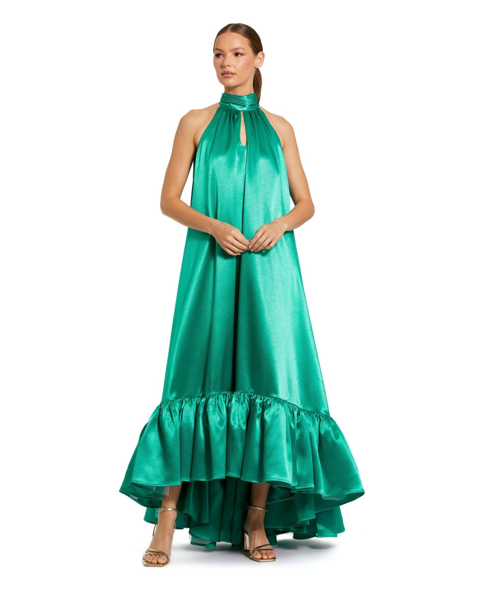 Женское вечернее платье Mac Duggal Sleeveless Halter Neck Satin High-Low Gown