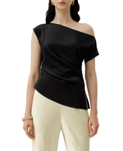LILYSILK Women's Stretch Charmeuse Asymmetric Top