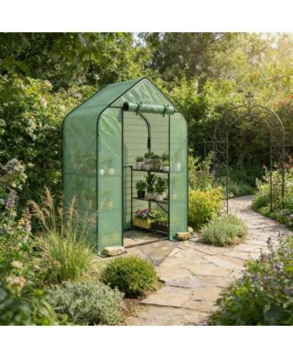 LOVMOR 4.7 x 2.3 x 6.2 FT PE Cover Steel Walk In Greenhouse for Outdoor Garden Storage