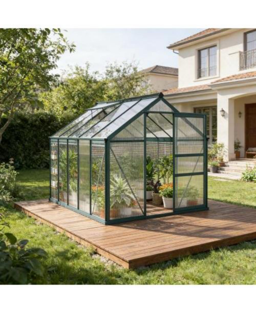 LOVMOR 6.2 x 10.2 x 6.6 FT Aluminum Polycarbonate Walk In Polycarbonate Greenhouse for Outdoor Garden