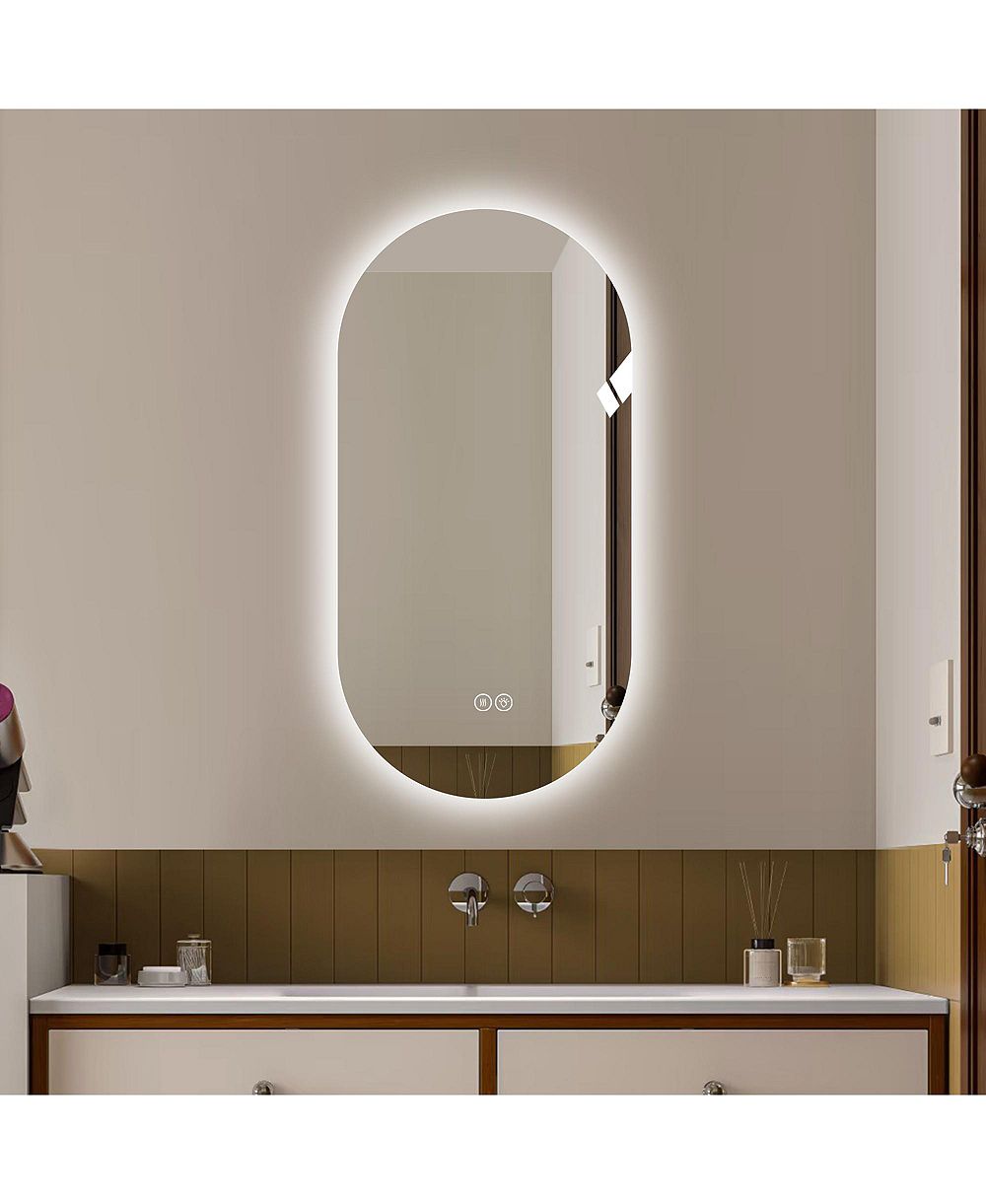 RAINSKEN 4824 Inch Oval LED Bathroom Mirror, Wall Mounted Anti-Fog Touch Screen Vanity Mirror with 3 Color Temperatures for Home