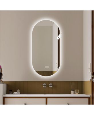 RAINSKEN Овальное LED зеркало для ванной 48 дюймов, настенное антизапотевающее с сенсорным управлением и 3 температурными режимами
