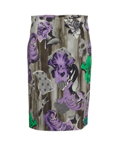 Pre-Owned Versace Women's Collection Multicolour Abstract Print Stretch Crepe Pencil Skirt