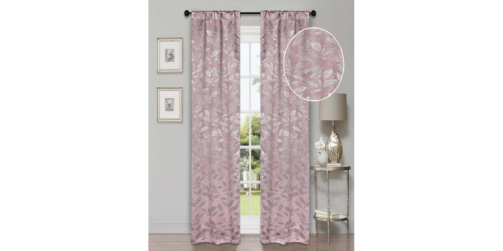 Leaves Machine Washable Room Darkening Semi Blackout Curtains, Set of 2