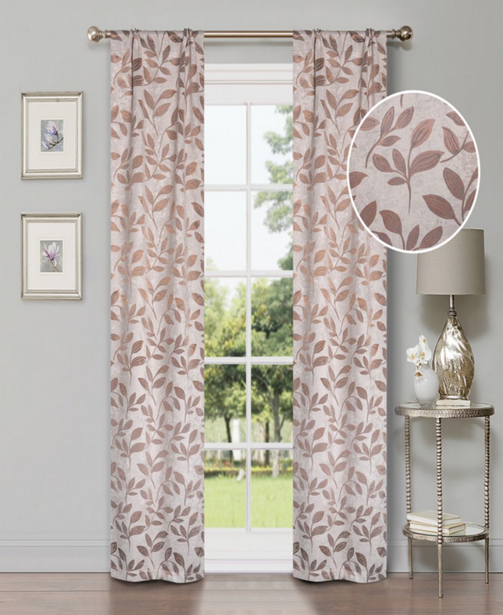 Leaves Machine Washable Room Darkening Semi Blackout Curtains, Set of 2