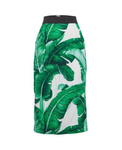 Pre-Owned Dolce & Gabbana Women's Pre-Owned Dolce and Gabbana Green Tropical Print Crepe Pencil Skirt