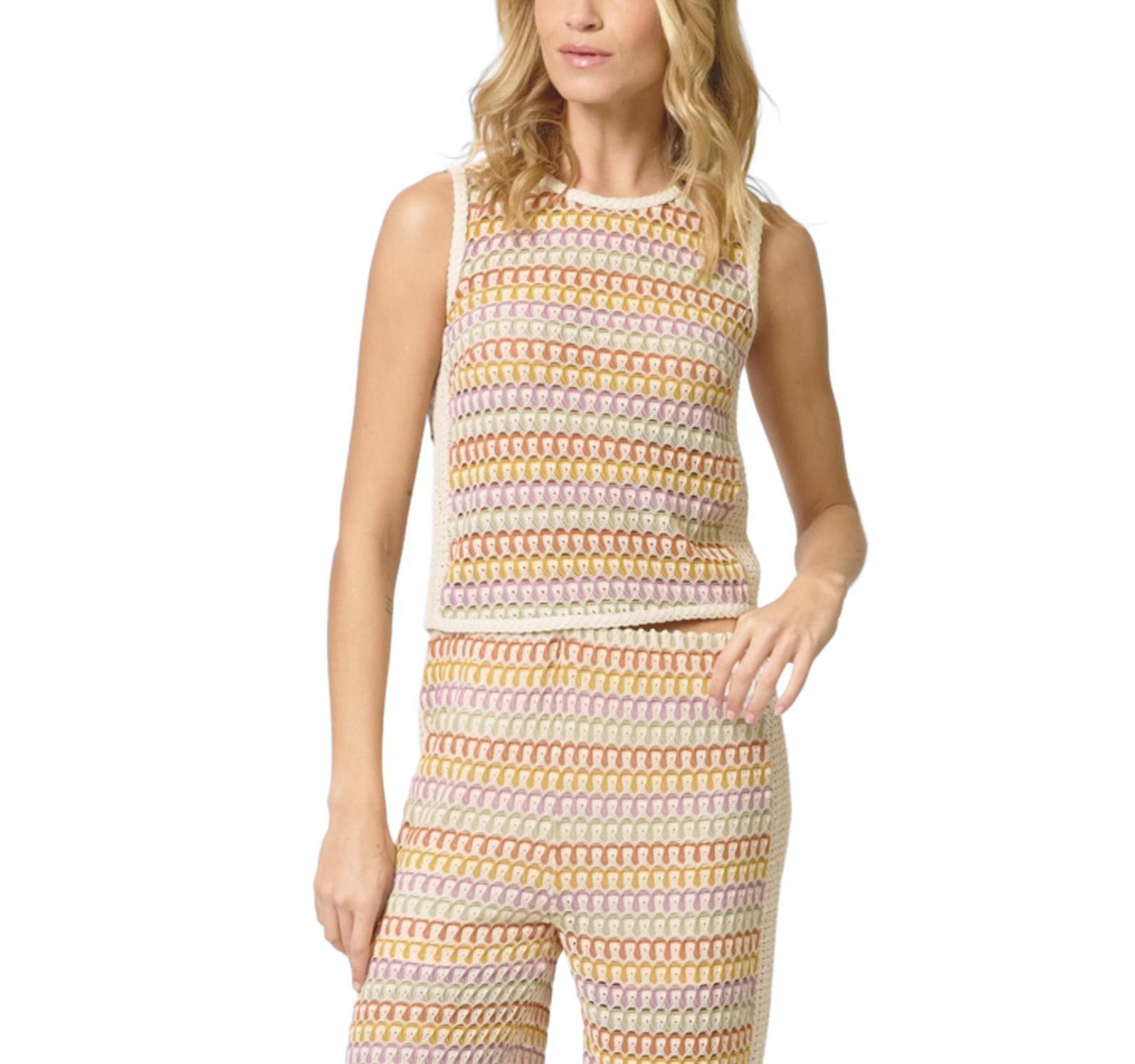 Женский топ Central Park West Celine Rainbow Crochet Button Back Shell