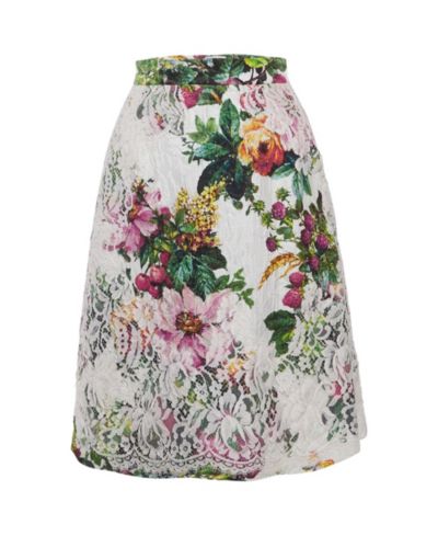 Pre-Owned Dolce and Gabbana Floral Jacquard Lace-Trimmed Skirt