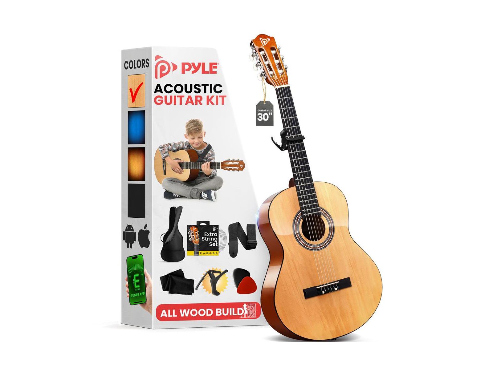 Pyle 30" 6-String Classical Acoustic Guitar for Beginners & Adults with Accessory Kit, Natural Finish