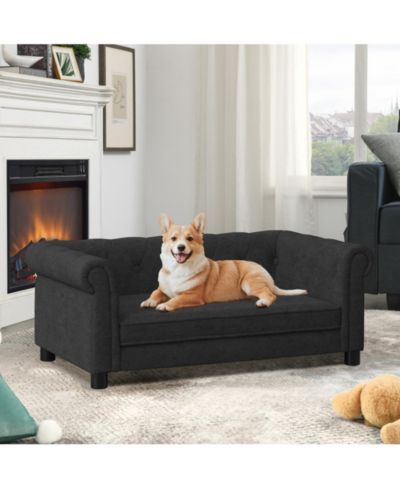 Clihome Modern Pet Sofa Linen Fabric Dog Bed for Small Medium Dogs Cats, Elevated Pet Furniture