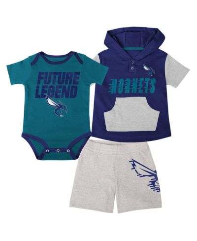 Outerstuff Baby Boys and Girls Teal/Purple/Gray Charlotte Hornets Bank Shot Bodysuit, Hoodie T-Shirt and Shorts Set