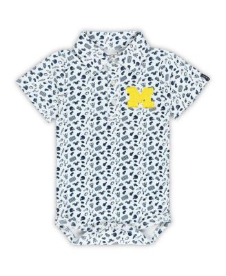 Garb Baby Boys and Girls White Michigan Wolverines Tom Allover Print Performance Polo Bodysuit
