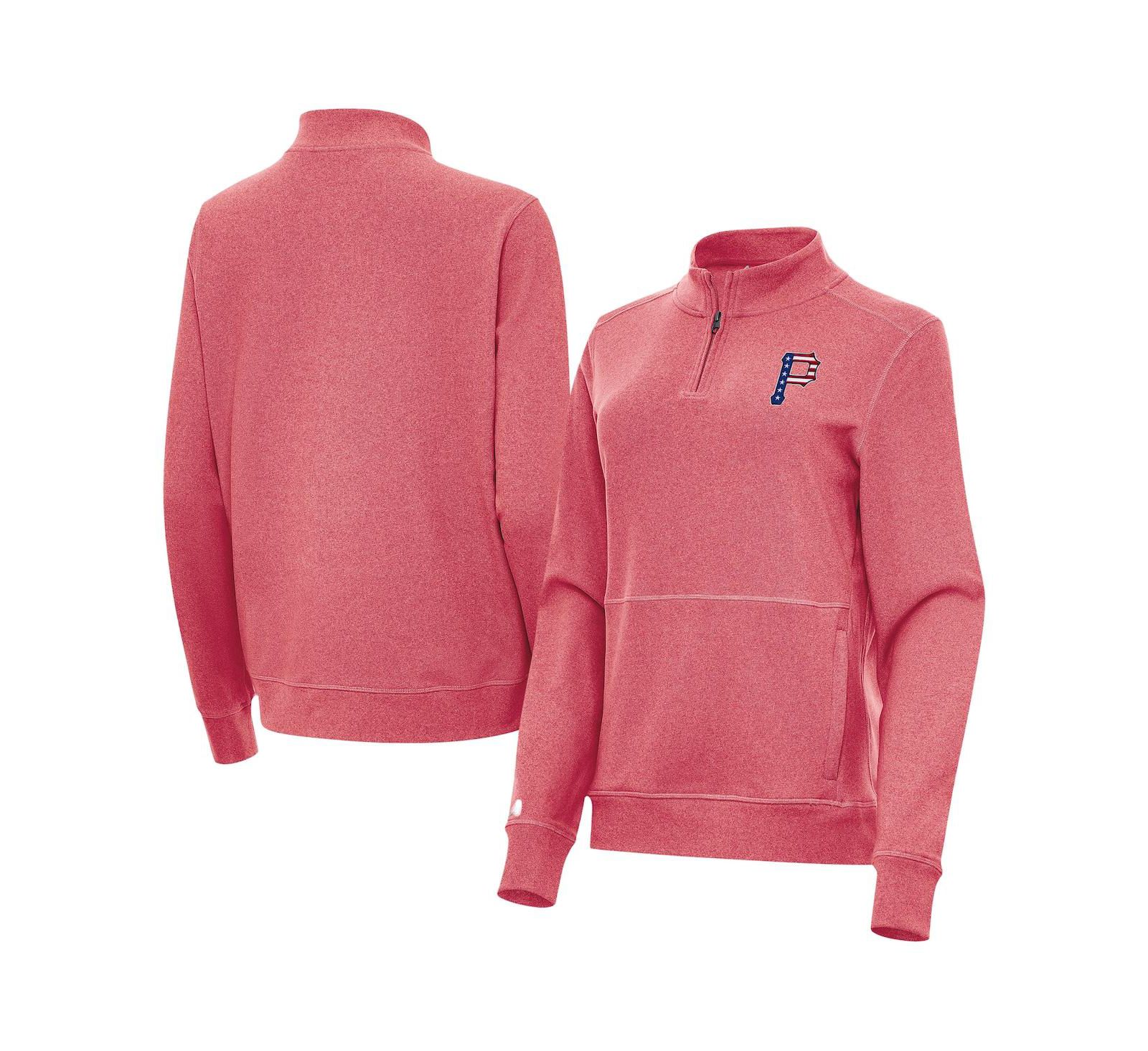 Женская толстовка Antigua Heather Red Pittsburgh Pirates Crush Stars and Stripes Team Logo Quarter-Zip Pullover Sweatshirt