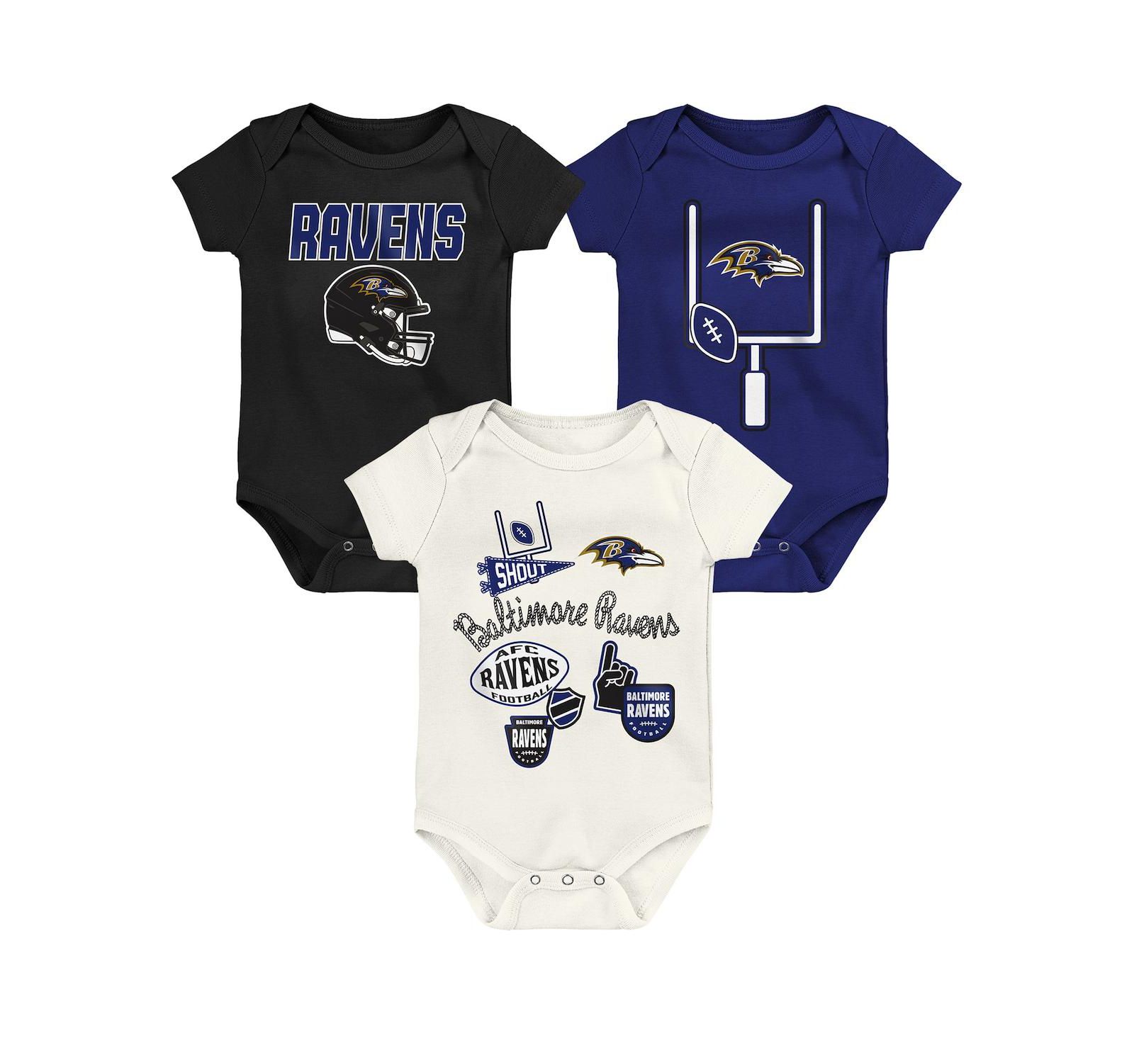 Комплект боди Outerstuff Baby Boys and Girls 3-Pack Baltimore Ravens Littlest Player