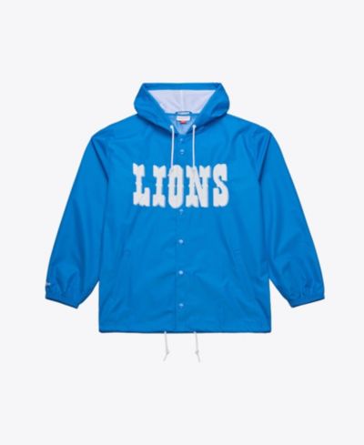 Мужская ветровка Mitchell & Ness Blue Detroit Lions Coaches Full-Snap Hooded Windbreaker Jacket