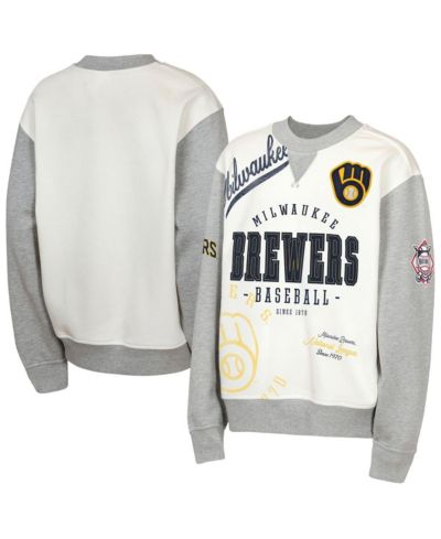 Outerstuff Big Boys and Girls Cream/Gray Milwaukee Brewers Big League Power Hit Fleece Sweatshirt