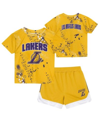 Outerstuff Preschool Gold Los Angeles Lakers Home Plate T-Shirt & Shorts Set