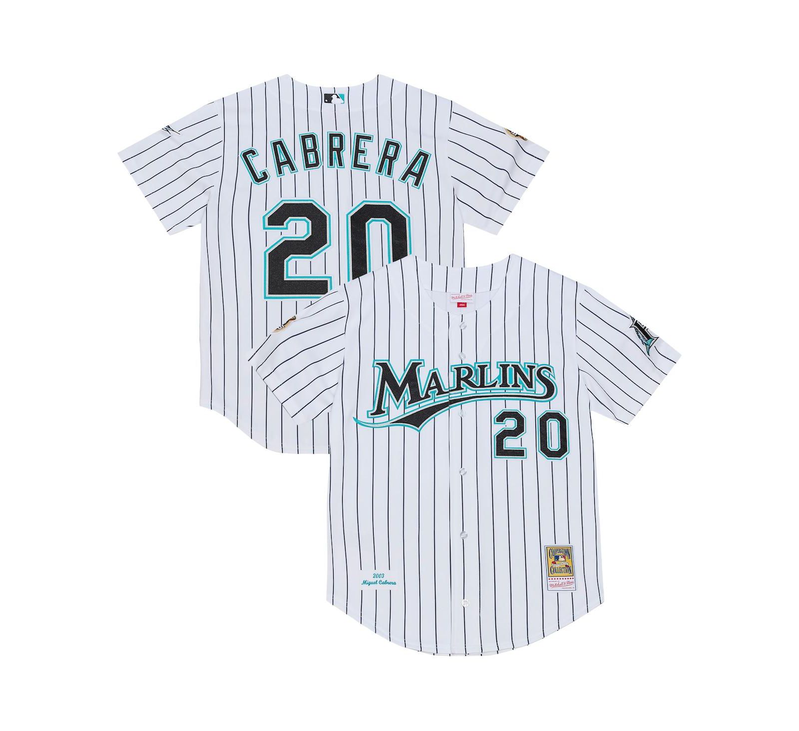 Мужская джерси Mitchell & Ness Miguel Cabrera White Florida Marlins 2003 Cooperstown Collection Authentic