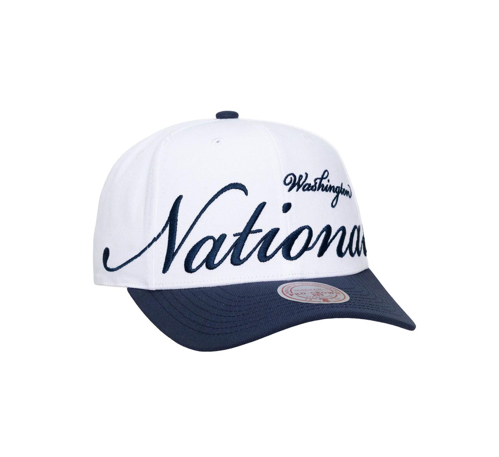 Mitchell & Ness Men's and Women's White/Navy Washington Nationals XL Script Pro Crown Adjustable Hat