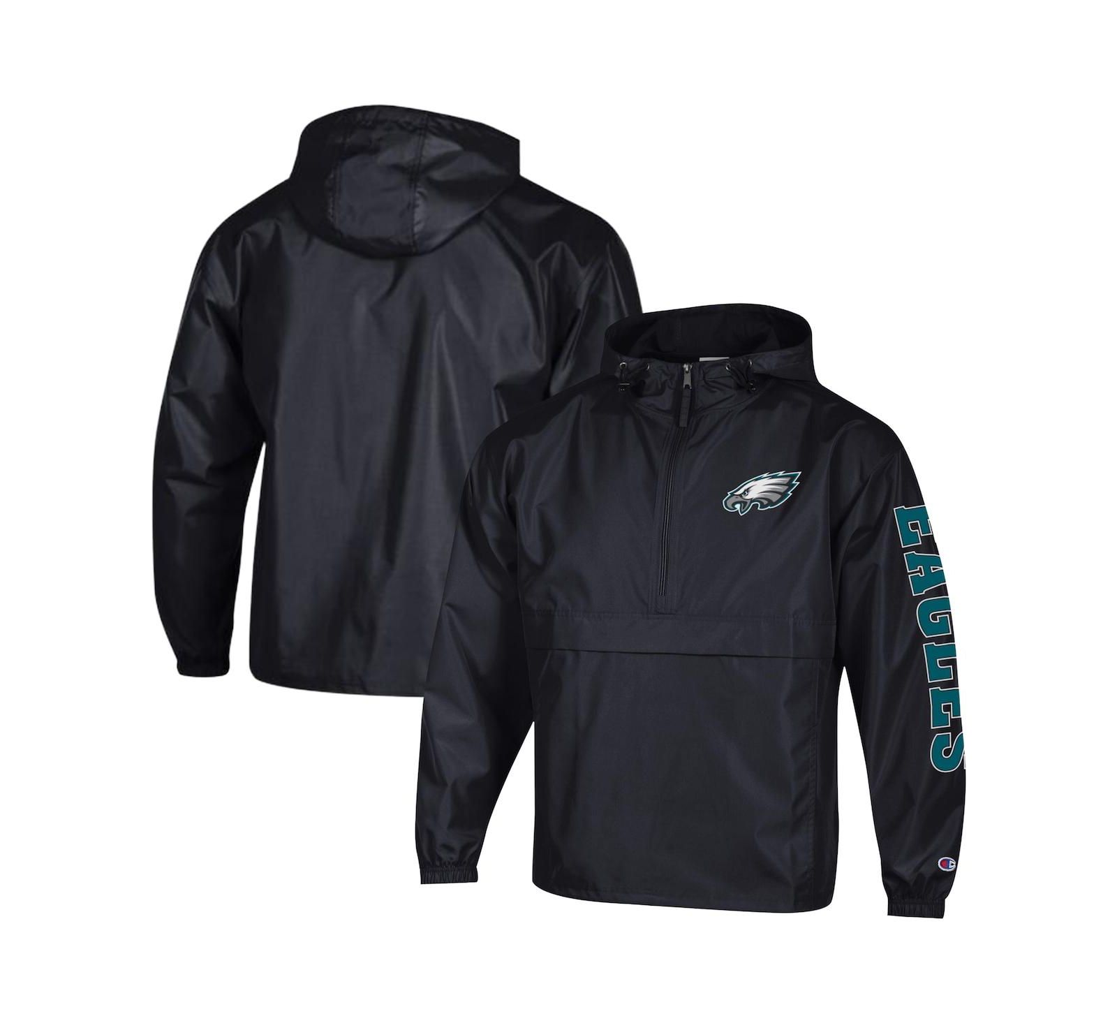 Мужская ветровка Champion Black Philadelphia Eagles Packable Hooded Half-Zip Jacket
