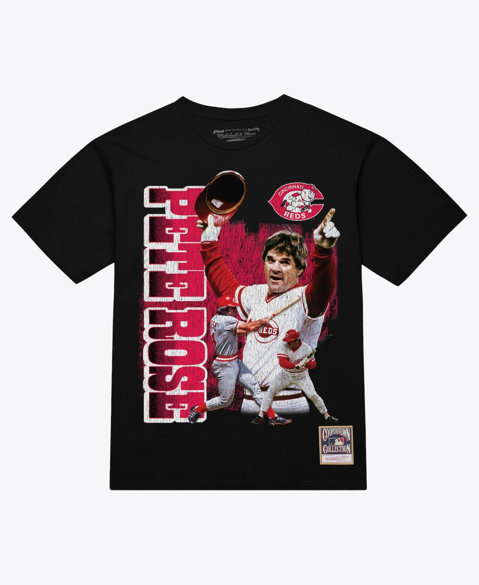 Мужская футболка Mitchell & Ness Pete Rose Black Cincinnati Reds Legendary Collage