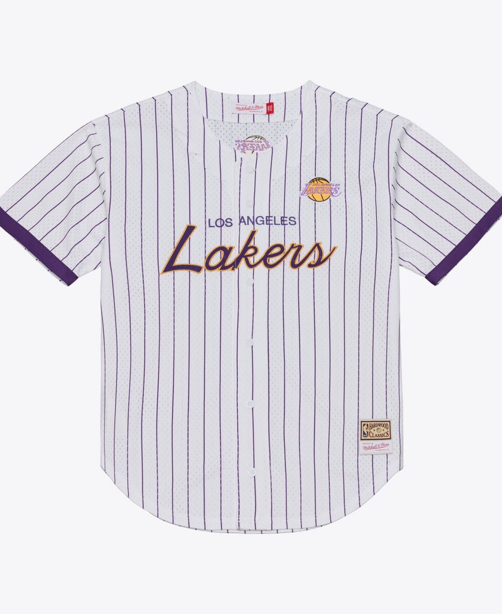 Mitchell & Ness Мужская бейсбольная джерси Los Angeles Lakers Head Coach Pinstripe Mesh Full-Button, цвет White