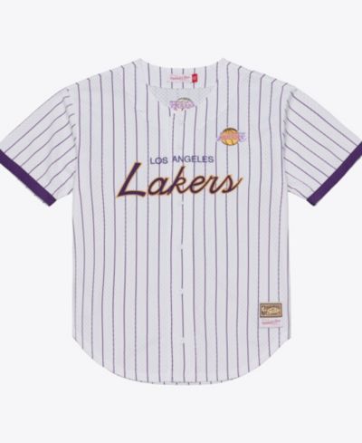 Mitchell & Ness Мужская бейсбольная джерси Los Angeles Lakers Head Coach Pinstripe Mesh Full-Button, цвет White