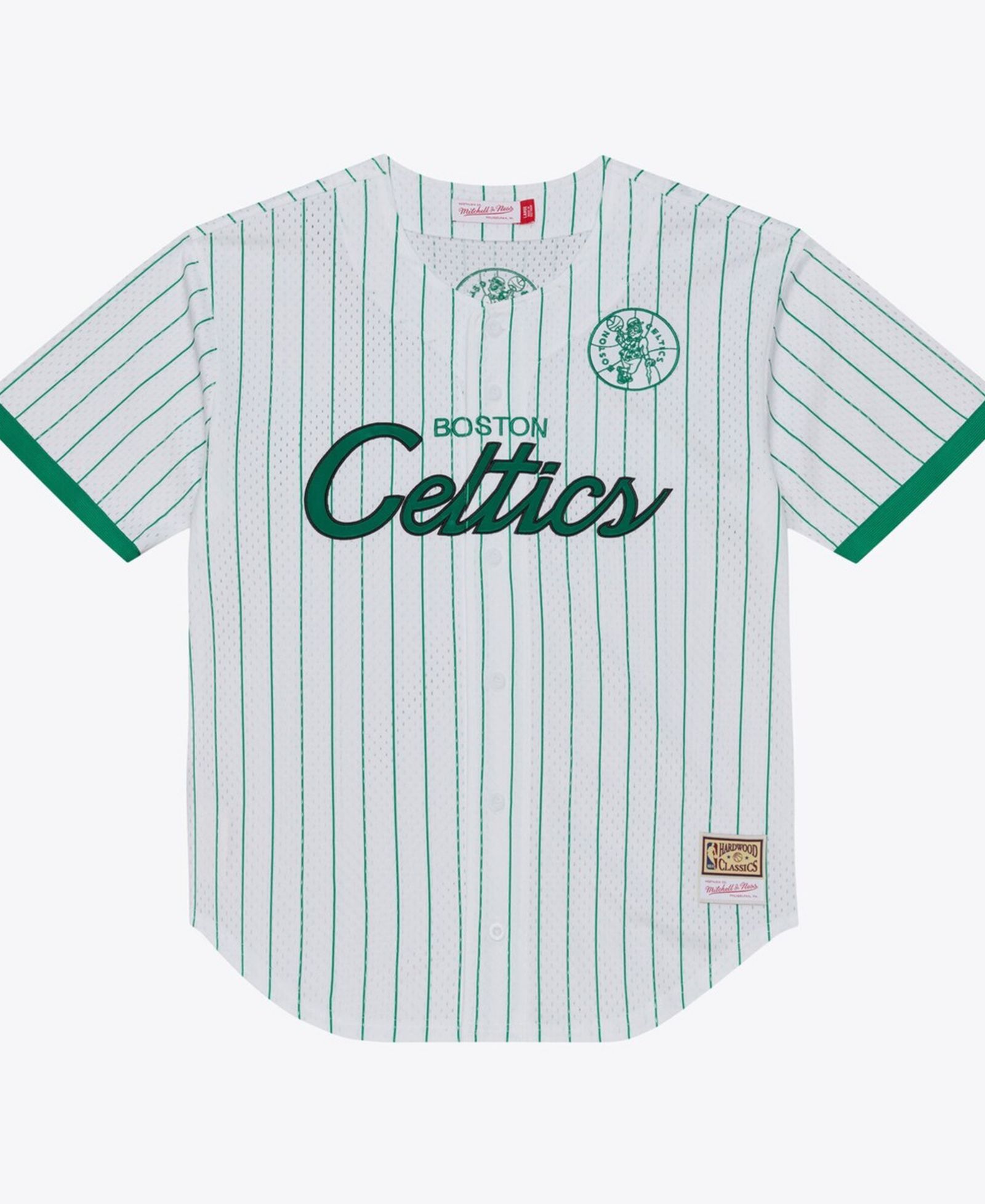 Бейсбольная джерси Mitchell & Ness Men's White Boston Celtics Head Coach Pinstripe Mesh Full-Button