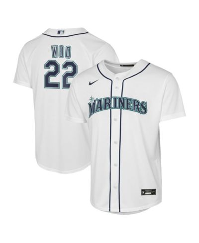 Детская джерси Nike Big Boys and Girls Bryan Woo White Seattle Mariners Baseline Jersey