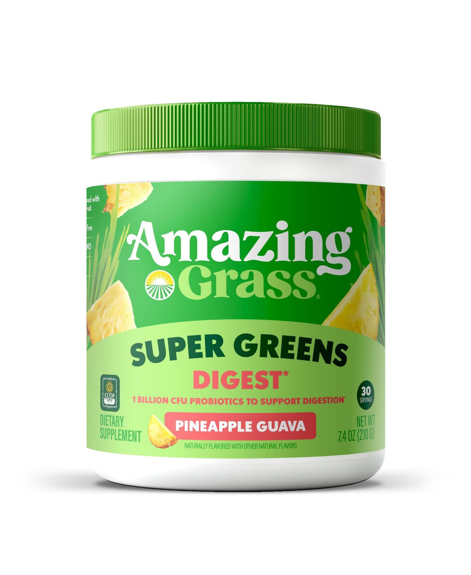 Amazing Grass Greens Blend Digest: Super Greens Powder со спирулиной, хлореллой, ананасом, гуавой, ферментами и пробиотиками, 30 Servings