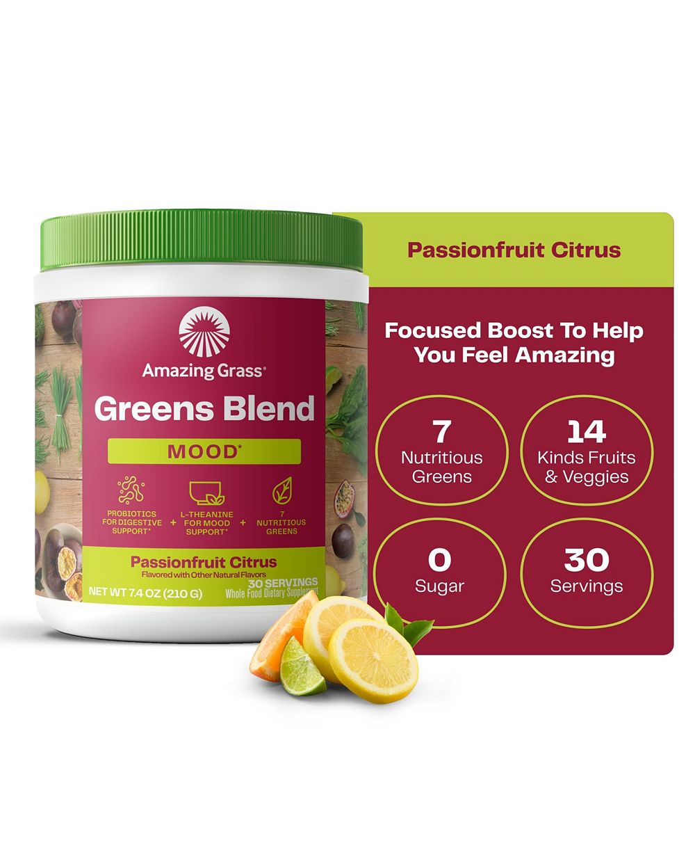 Amazing Grass Greens Blend Mood, маракуйя и цитрус, суперзеленый порошок, 7.4 oz, 30 порций
