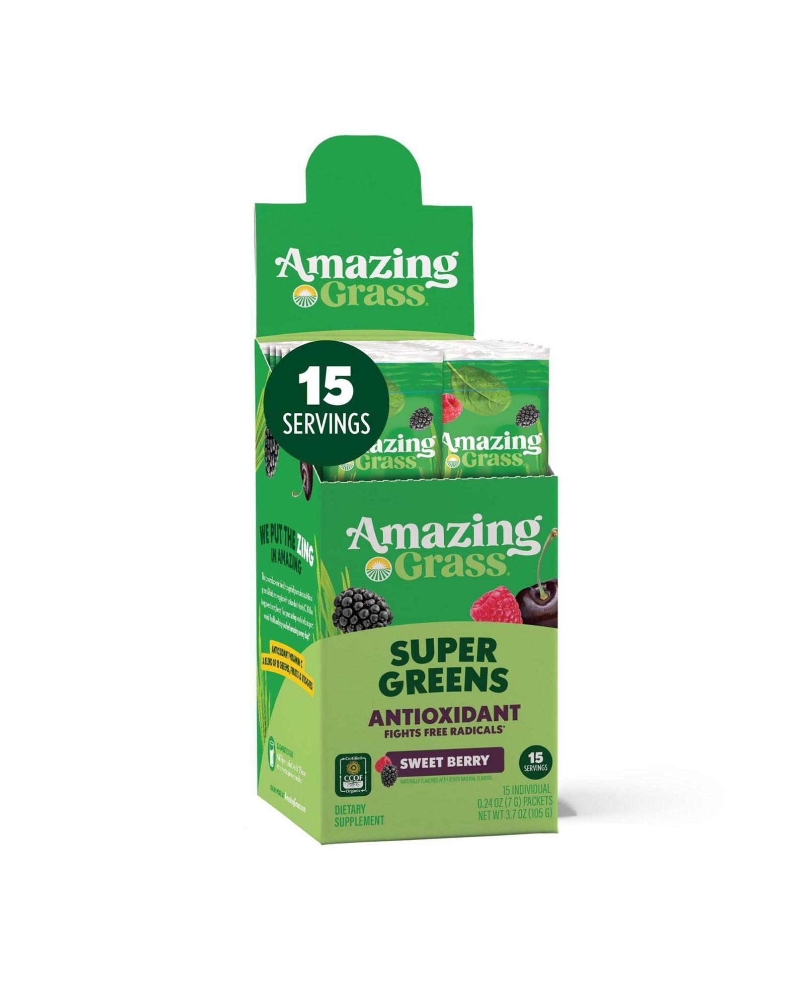 Amazing Grass Greens Blend Antioxidant: Super Greens Powder with Spirulina, Beets, Elderberry, Prebiotics and Probiotics, Sweet Berry, 15 Servings