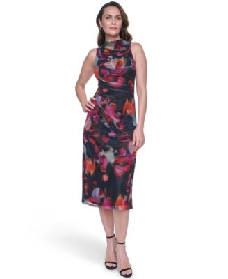 Женское миди-платье Vince Camuto с принтом и сетчатой тканью