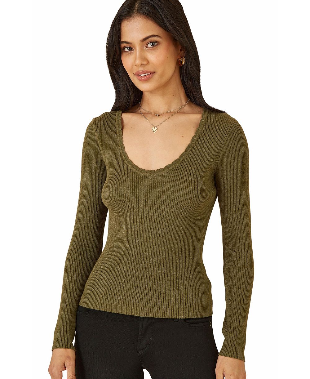 Yumi Women's Metallic Knitted Ribbed Top